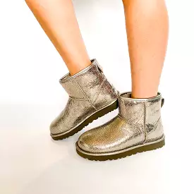 UGG silver mini sparkle boot in metallic leather