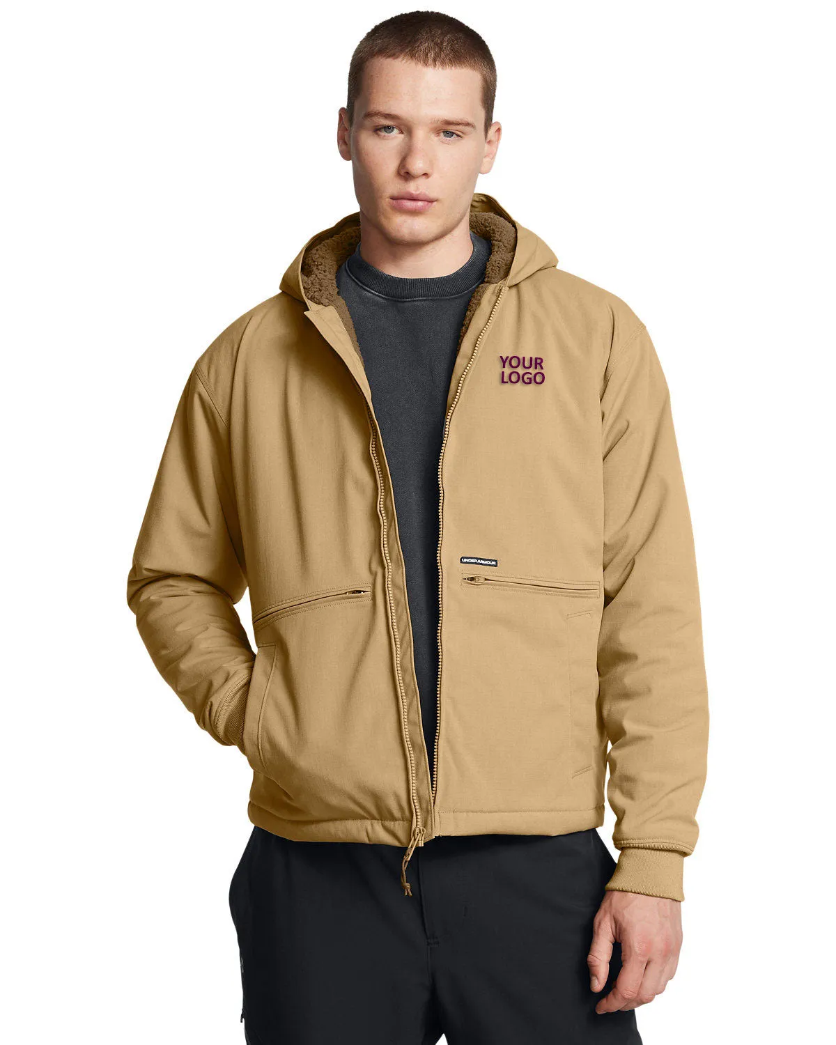 Under Armour Mens Icon Fleece Custom Jackets Camel