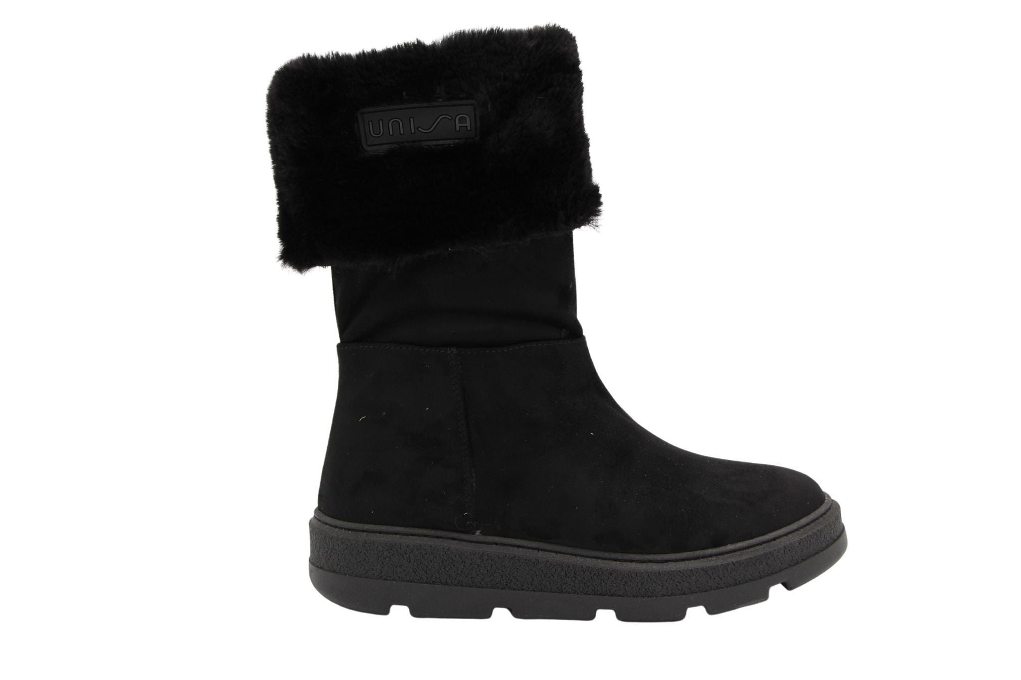 unisa black suede ugg-style fur lined boot