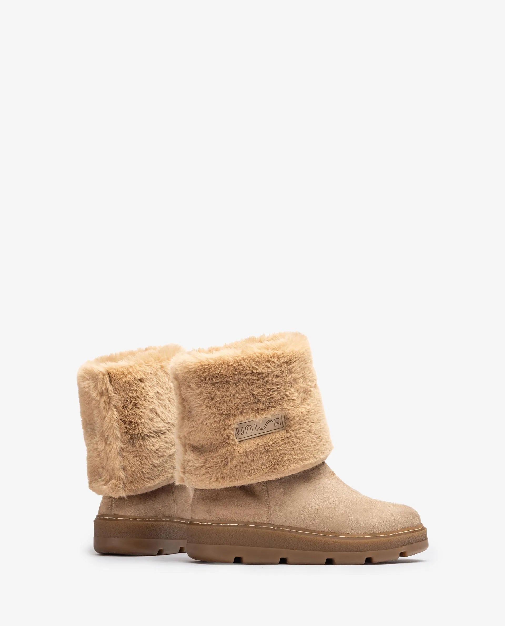 UNISA Camel Suede Ugg Boots with Fur Lining