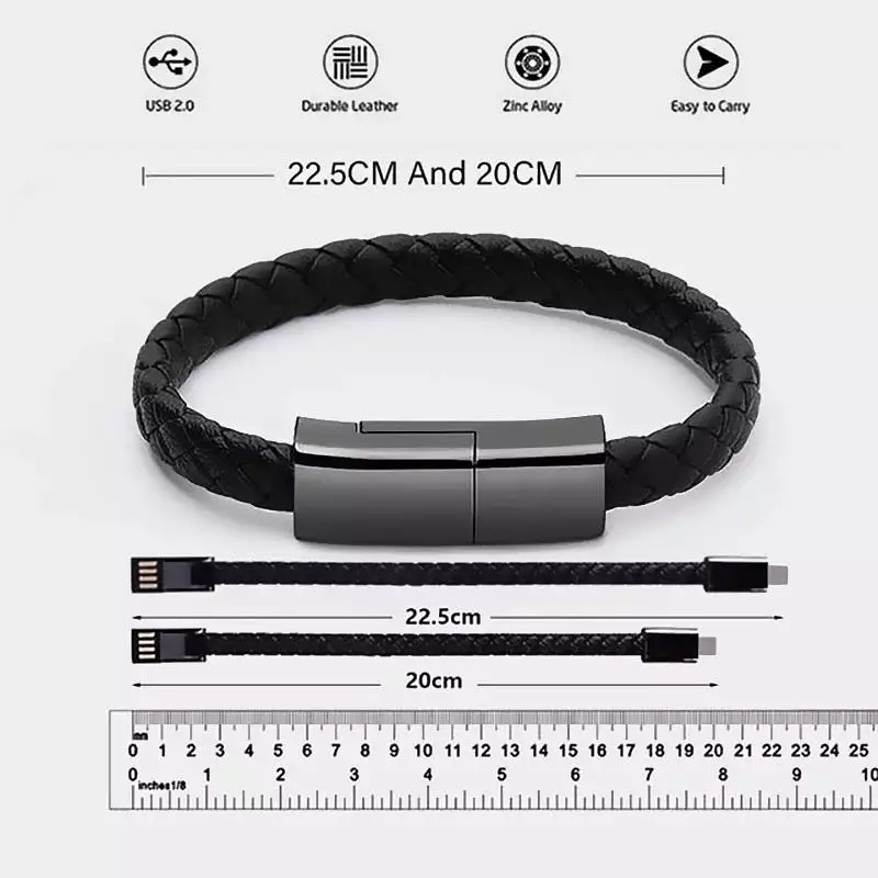 USB bracelet cable for iPhone - portable, fast charging USB