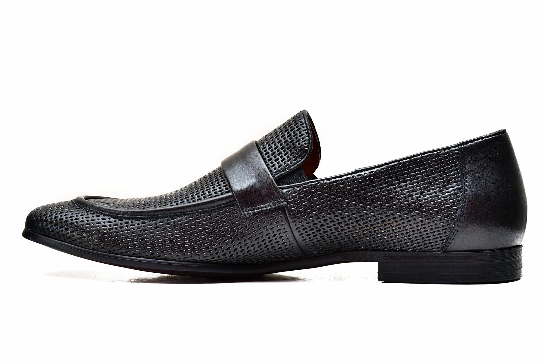 Valkan black perforated leather loafers for sale.