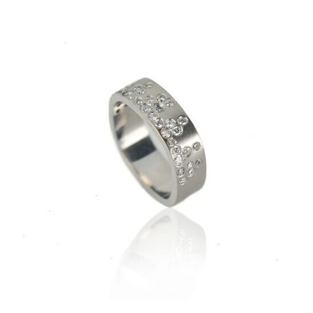 White Gold Square Fairy Dust Ring 6MM