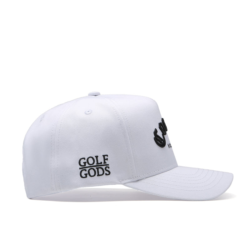 White Golf Hat with Curved Brim - Cocaine and Hookers Design