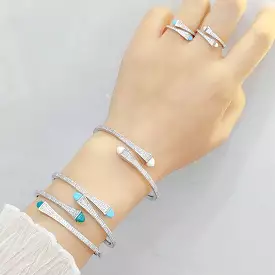 Women Fashion Bracelet & Ring Set Candy color stone Open Cuff Bangle