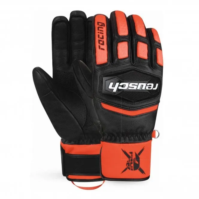 World Cup Warrior GS Junior Race Gloves - Black/Fluorescent Red