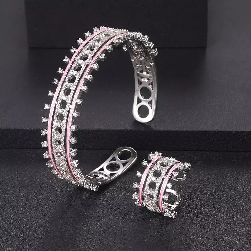 Zirconia Jewelry Set - Women's Party Bracelet and Ring