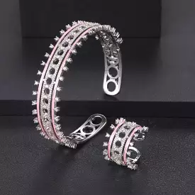 Zirconia Jewelry Set - Women's Party Bracelet and Ring